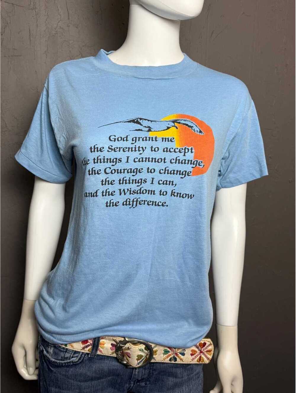 1970's Single Stitch Serenity Prayer T-Shirt Light Blue Vintage Recovery size L
